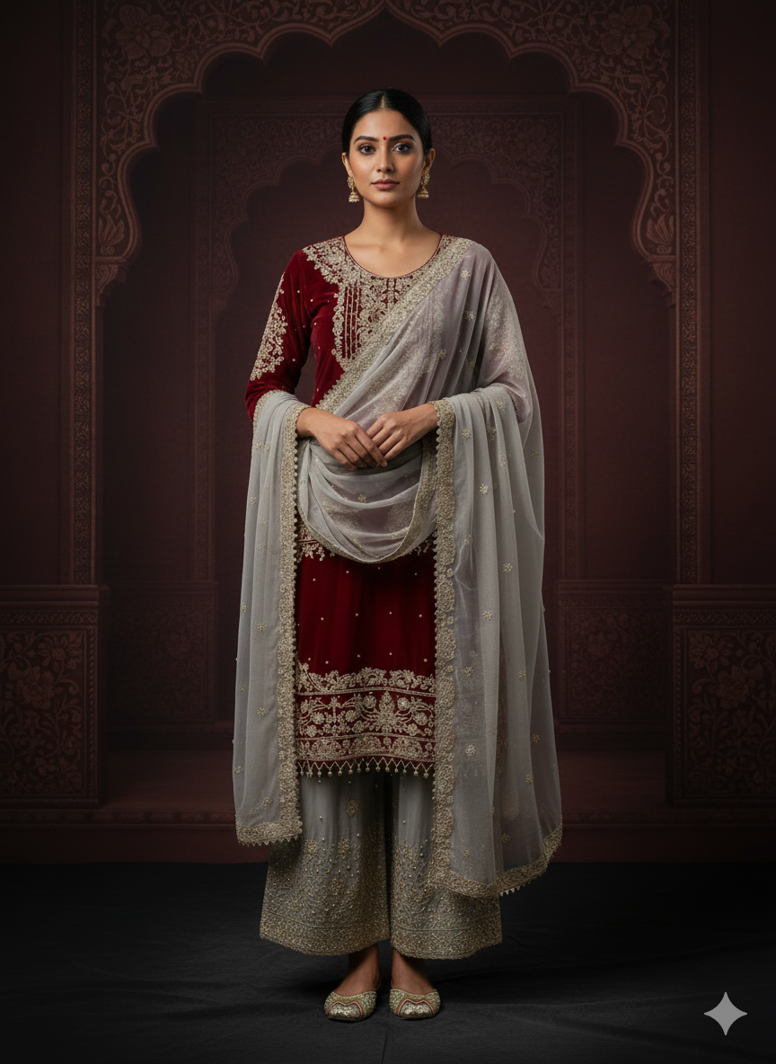 Heavy Chinon Silk Top-Bottom And Dupatta Set Fully Stitched Ready To Wear