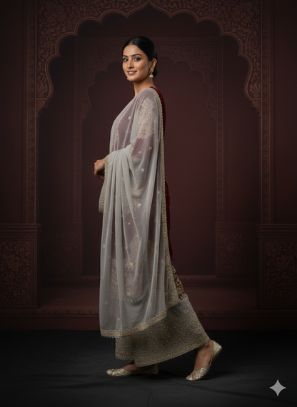 Heavy Chinon Silk Top-Bottom And Dupatta Set Fully Stitched Ready To Wear