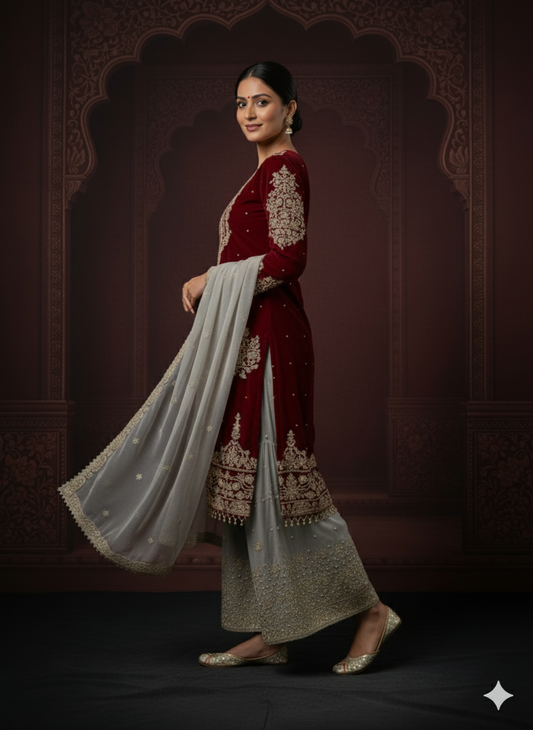 Heavy Chinon Silk Top-Bottom And Dupatta Set Fully Stitched Ready To Wear