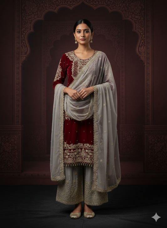 Heavy Chinon Silk Top-Bottom And Dupatta Set Fully Stitched Ready To Wear